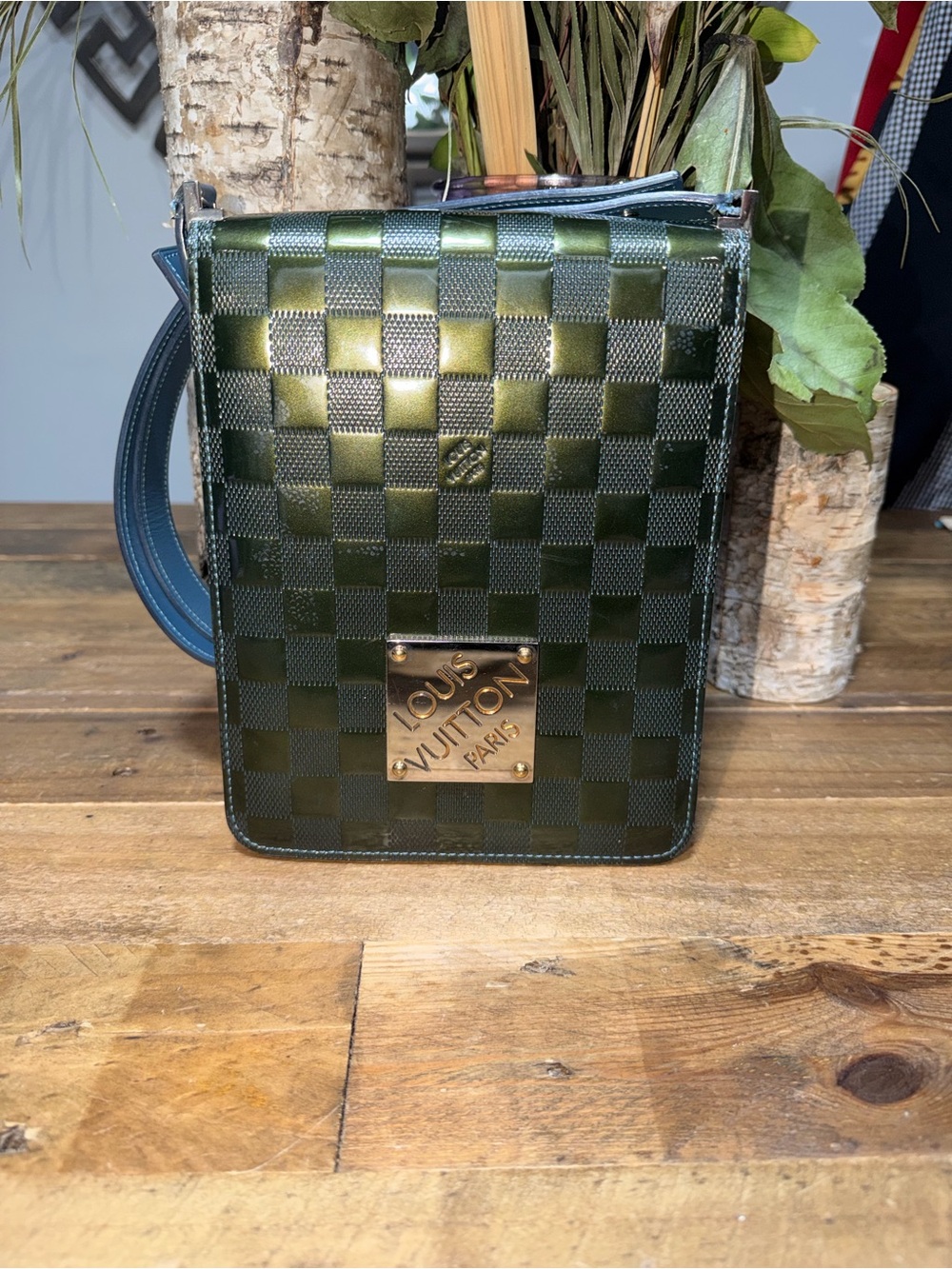 Louis Vuitton Green Damier Limited Edition Bag with Gold Plaque
